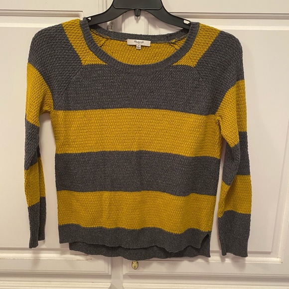 Madewell Sweaters - Madewell Gray Yellow Long Sleeve Crew Neck Stripe Knit Sweater Women’s Size S